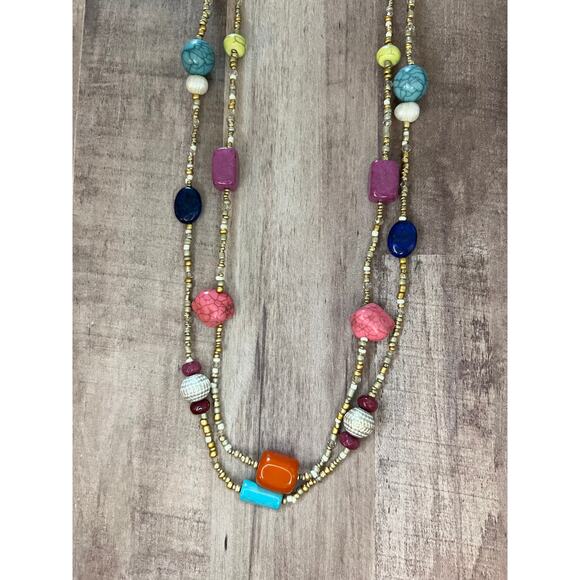 Chico's Colorblock Multi Layered Beaded Necklace - Picture 2 of 3